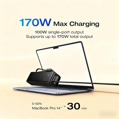 170W Portable Power Bank with Dual Built-in Cables
