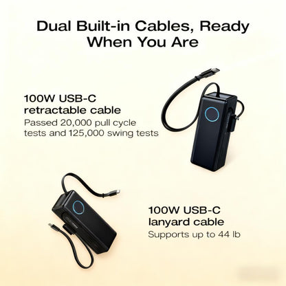 170W Portable Power Bank with Dual Built-in Cables