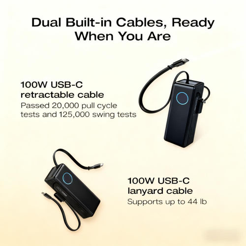 170W Portable Power Bank with Dual Built-in Cables