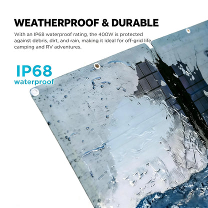 Portable 400W Solar Charger, Foldable Design with Stand, IP68 All-Weather Proof for Power Anywhere.